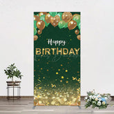 Lofaris Glitter Gold Green Balloons Birthday Rectangle Backdrop